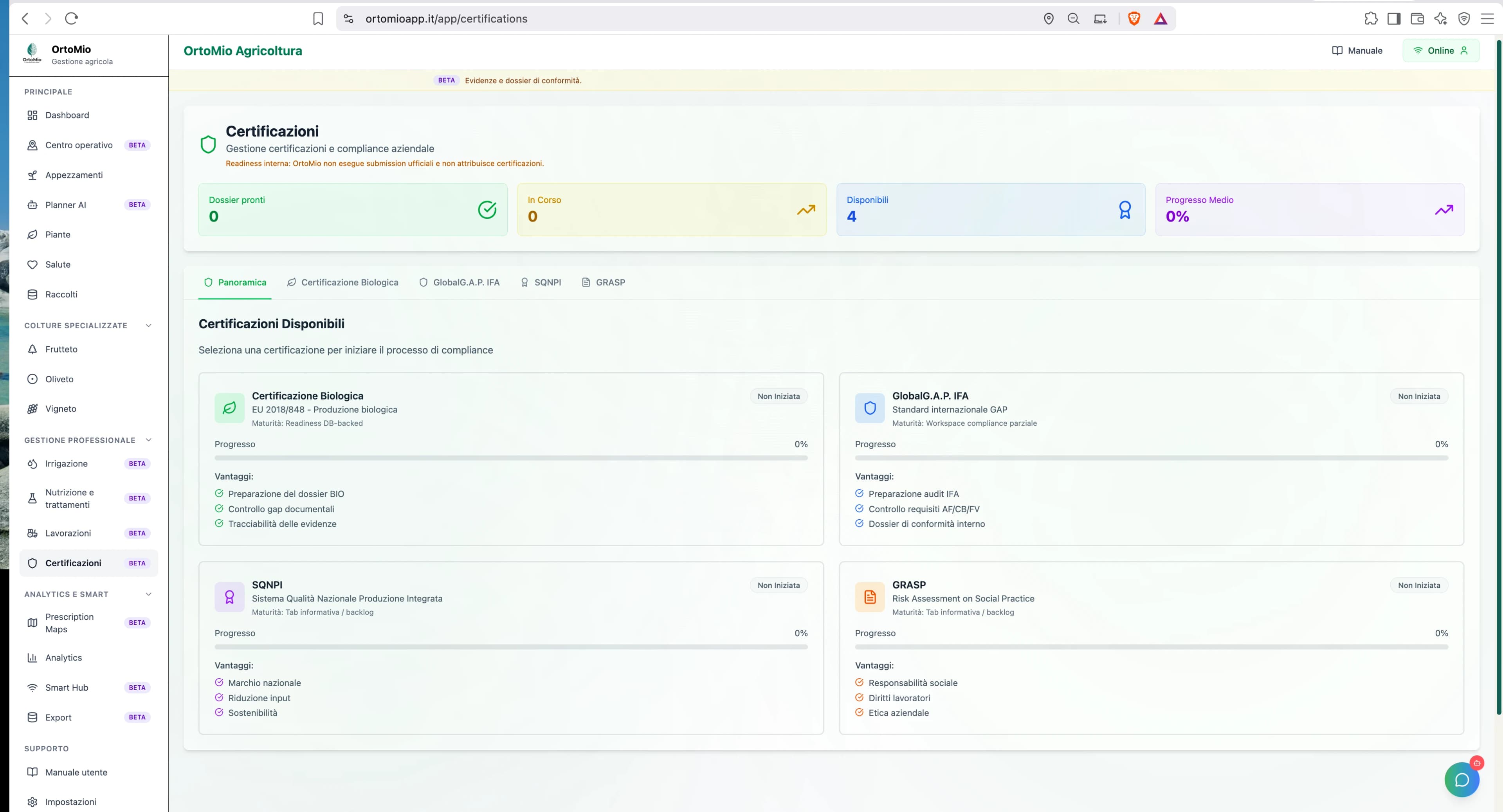 Gestione delle certificazioni di conformità in OrtoMio