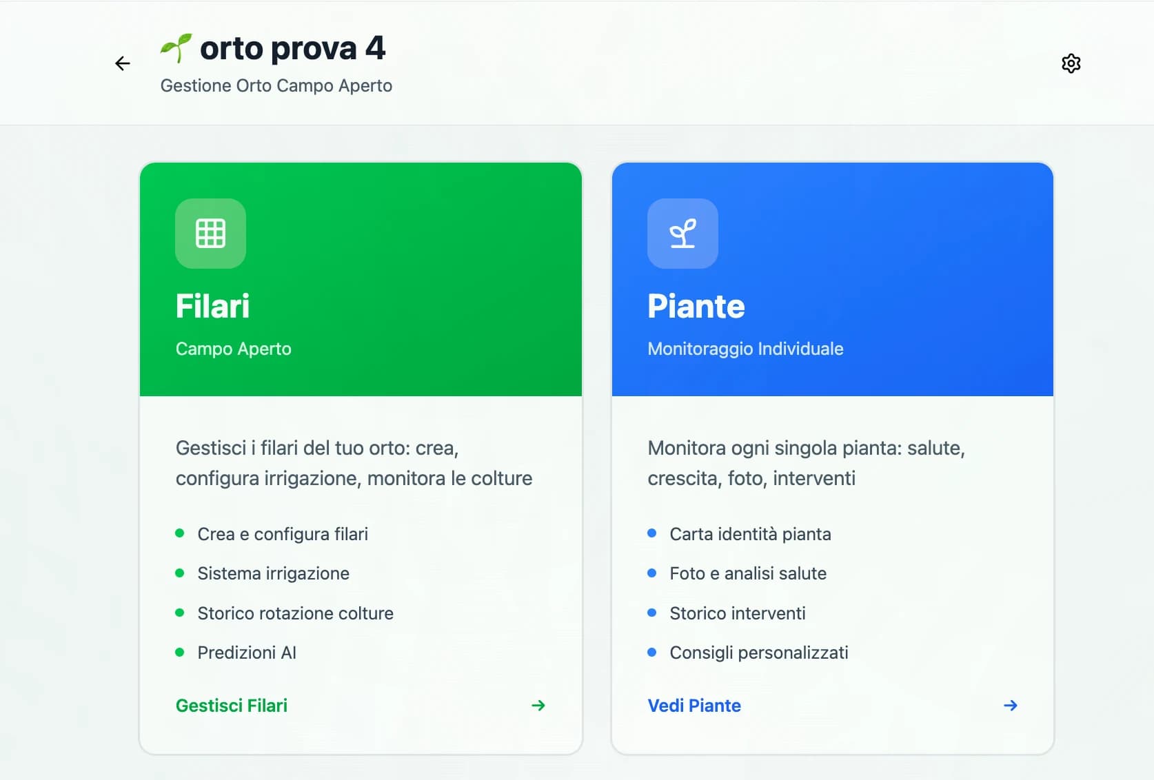 Gestione di filari e piante nell'orto in OrtoMio