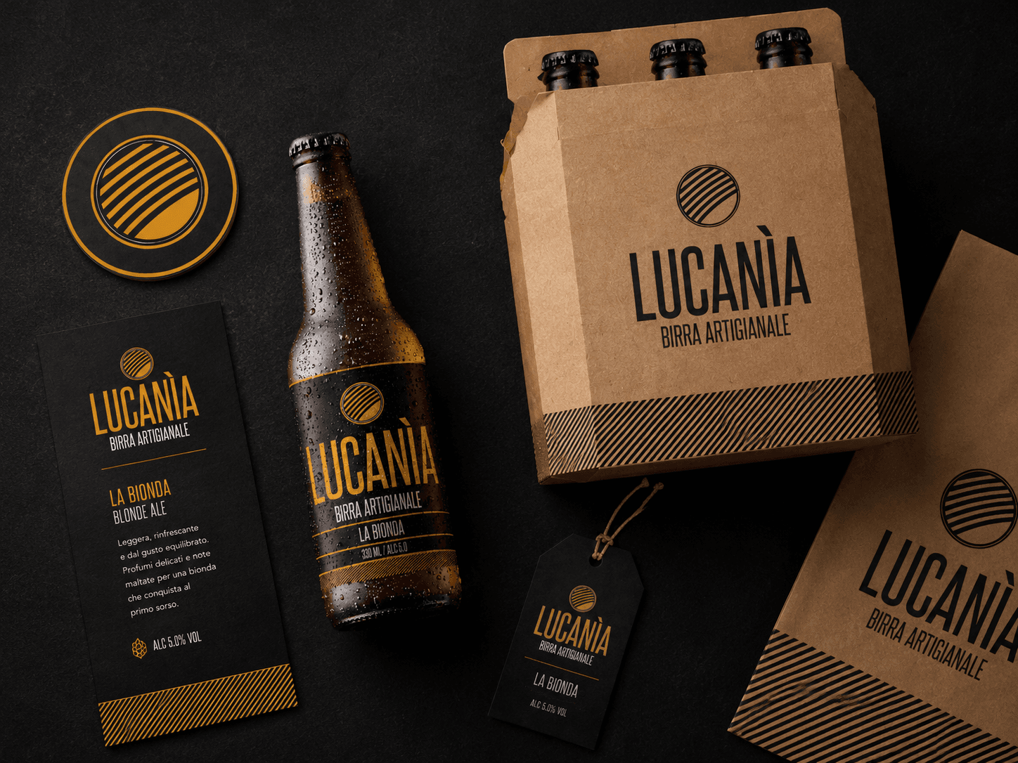 Sistema di packaging e materiali coordinati per la birra artigianale Lucania