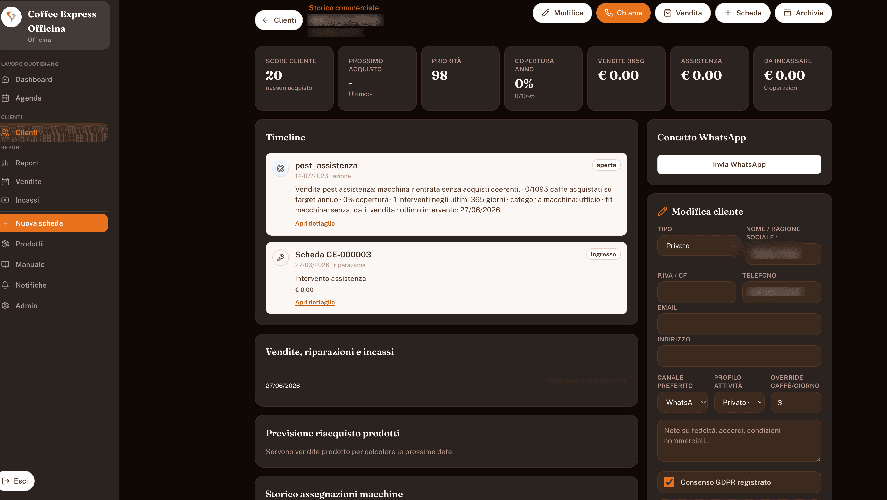 Evidenza per il metodo Organizzare: storico cliente e relazioni operative